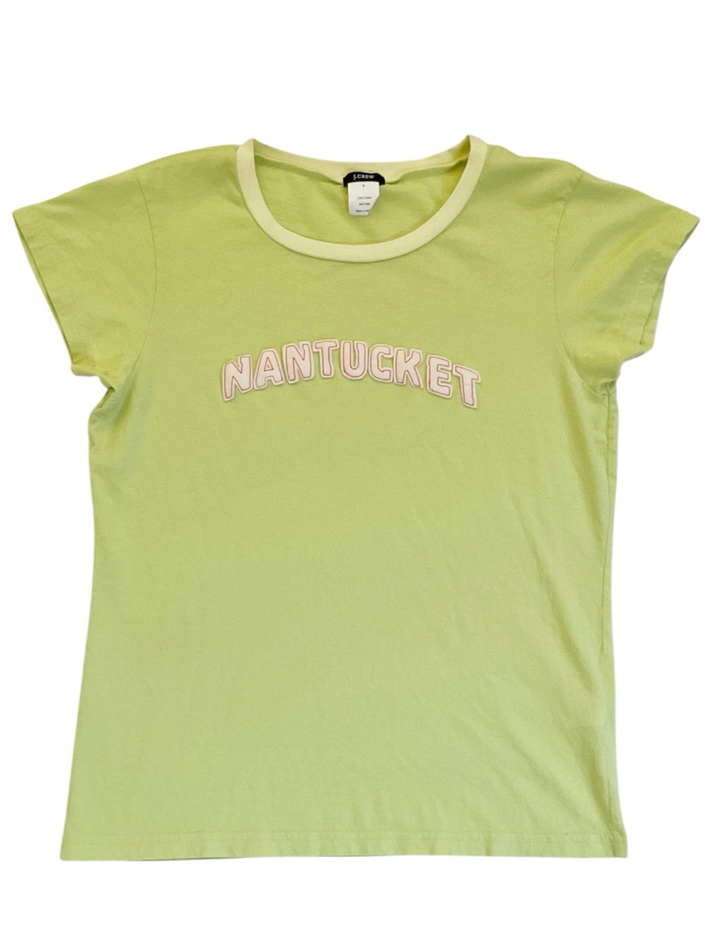 Vintage 2005 J Crew Nantucket Applique Tee Shirt Lime Green Cotton Y2K Small